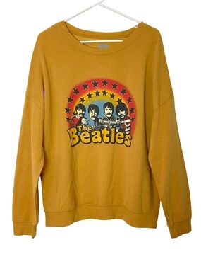 The Beatles Sweatshirt Pullover Womens Size Large Graphic Print Mustard Yellow